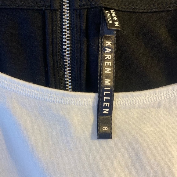 Karen Millen Cotton Colorblock Cap Sleeve Tan Black White Short Sleeve Top Small - Picture 4 of 9